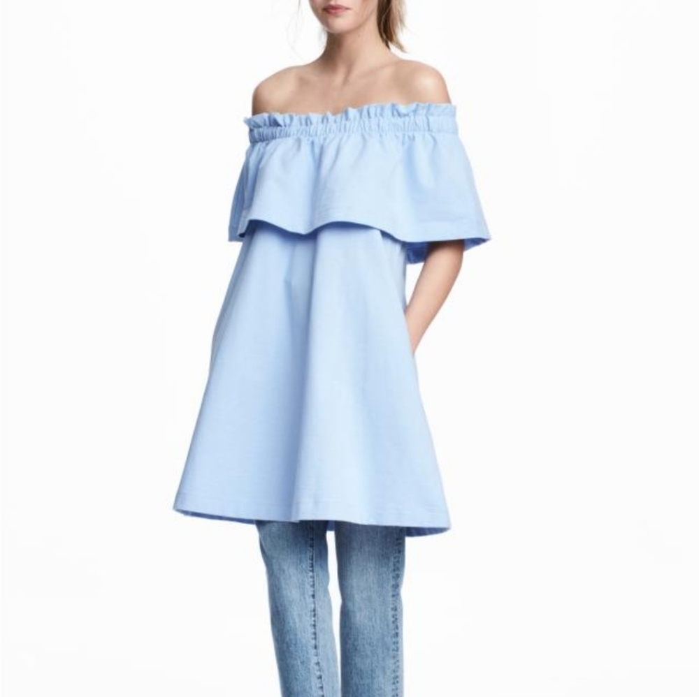 H&M Off-the-Shoulder Light Blue Dress